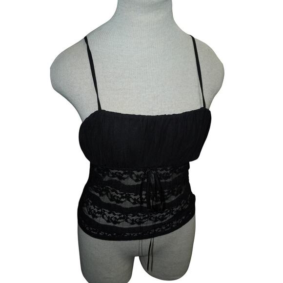 Forever 21 Black Lace Cami Tank Top Women’s Size Large Y2K Boho Festival - Picture 2 of 6